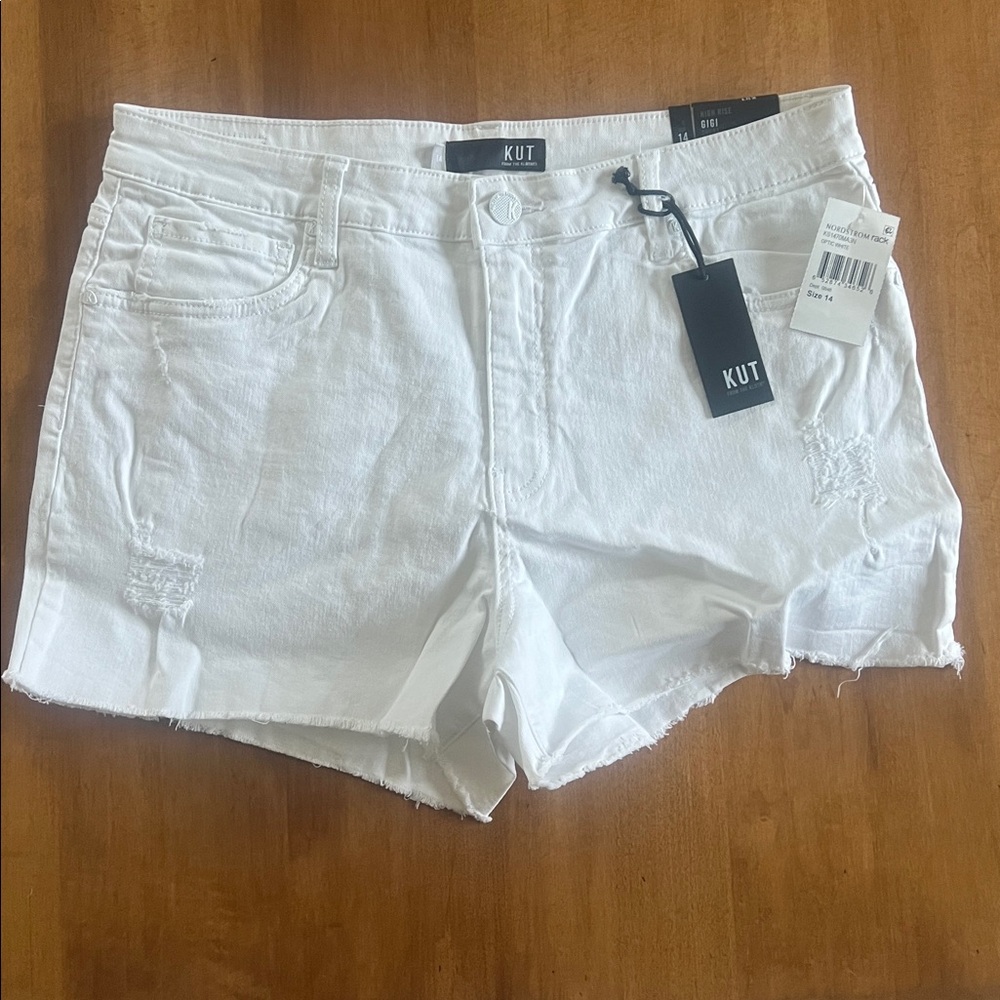 Kut from the Kloth White Frayed Denim Cutoff Shorts Size 14